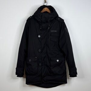 Nobis Parka Medium Black Goose Down Military Hooded Winter Coat Shelby Authentic